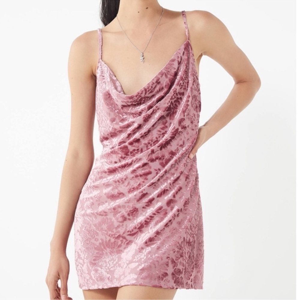 Urban Outfitters Pink Velvet Cowl Neck Mini Dress Small